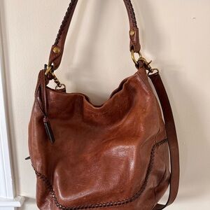 Frye Melissa Whipstitch Classic Brown Leather Hobo Bag - Women's Shoulder Bag